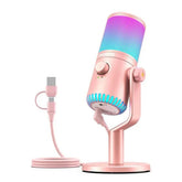 ميكروفون ألعاب ماونوكاستر DM30 RGB للكمبيوتر، ميكروفون مكثف USB قابل للبرمجة مع إضاءة RGB - وردي