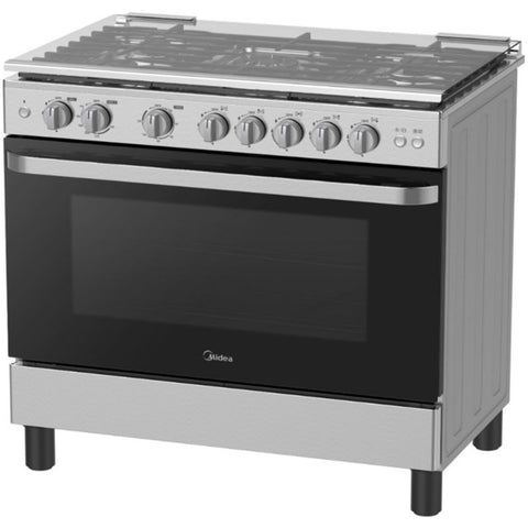 Midea, Gas Cooker 90×60cm, 5 Burner, Gas Oven, Convection, Silver - MFO-MG36LE(SS)-C
