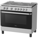 Midea, Gas Cooker 90×60cm, 5 Burner, Gas Oven, Convection, Silver - MFO-MG36LE(SS)-C