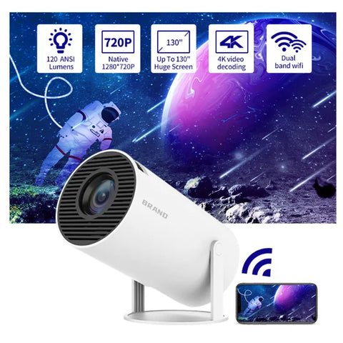 Mini Portable HD Smart Projector with Dual-Band WiFi, Auto Keystone Correction, Remote Control & Up to 130" Display