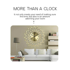Modern Decorative Sunburst Wall Clock with Crystal Accents, Bold Numerals & Silent Quartz Sweep Movement