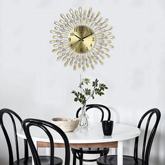 Modern Decorative Sunburst Wall Clock with Crystal Accents, Bold Numerals & Silent Quartz Sweep Movement