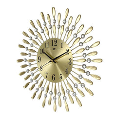 Modern Decorative Sunburst Wall Clock with Crystal Accents, Bold Numerals & Silent Quartz Sweep Movement