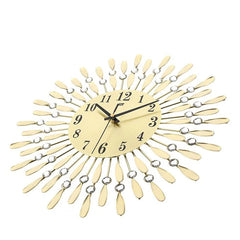 Modern Decorative Sunburst Wall Clock with Crystal Accents, Bold Numerals & Silent Quartz Sweep Movement