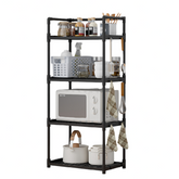 Multi-Functional Storage Rack with Adjustable Shelves, Hooks & Strong Load-Bearing Steel Frame for Kitchen, Bedroom & Bathroom
