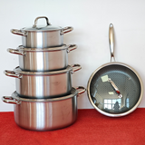 Osfe Home Cooking 316 High Quality 10-Piece Luxury Triply Stainless Steel Non Stick Cookware Set With Glass Lid (32-28-24-20 cm Pots and Pan 28 cm)
