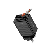 المشترك الكهربائي بورودو بأربعة مخارج AC وقدرة 65W و3000W - أسود