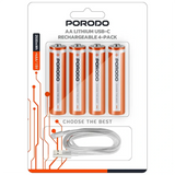 Porodo AA Lithium USB-C Rechargeable 4-Pack - White/Orange