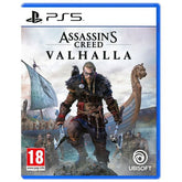 Assassin's Creed Valhalla game cover for PS5 with character and Vikings in the background