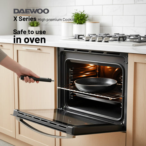 Daewoo X Series Non-Stick Granite Coating Cookware Set Of 11 pcs (32,28,24 cm Pot, 28 cm Pan, 28 cm Casserole), 2 Pcs of Utensil Tools - Black