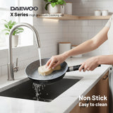 Daewoo X Series Non-Stick Granite Coating Cookware Set Of 11 pcs (32,28,24 cm Pot, 28 cm Pan, 28 cm Casserole), 2 Pcs of Utensil Tools - Black