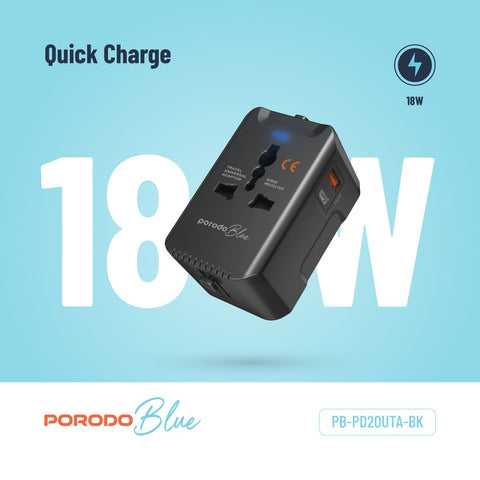 Porodo Blue PD 20W Travel Adapter - Black