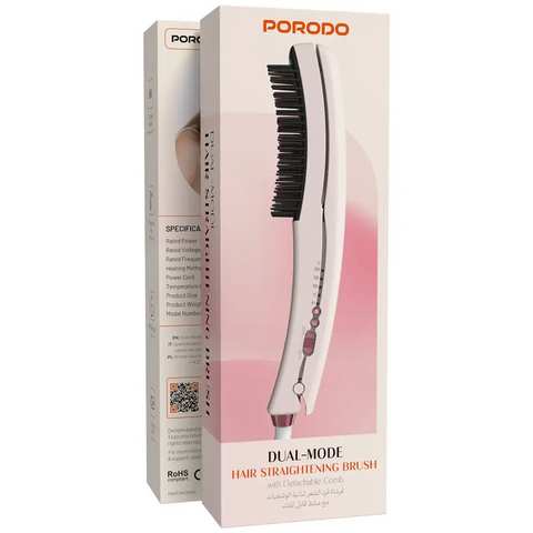 Porodo Dual-Mode Hair Straightening Brush with Detachable Comb -Pink