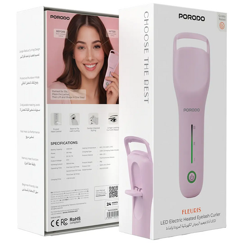 Porodo Liffestyle Fleuris Rechargeable Heated Eyelash Curler-Pink