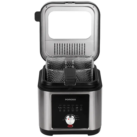 Porodo Lifestyle Stainless Steel 2.5L Deep Fryer with Adjustable Temperature & Non-Stick Tray -Silver