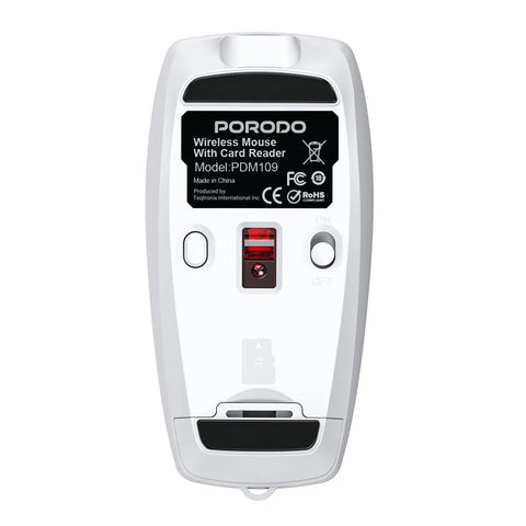 Porodo 1600DPI Wireless Mouse with Card Reader, Bluetooth 5.1 & Type-C Charging - Silver