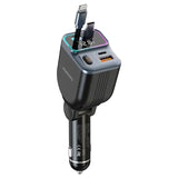 Porodo 65W Car Charger Dual Retractable Cable - Black