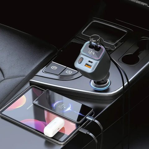 Porodo 65W Car Charger Dual Retractable Cable - Black