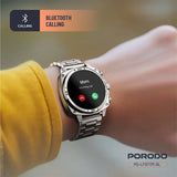Porodo Chrono Steel Smart Watch with AMOLED Display, Bluetooth Calling & IP68 - Silver