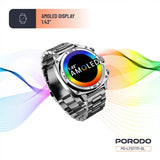 Porodo Chrono Steel Smart Watch with AMOLED Display, Bluetooth Calling & IP68 - Silver