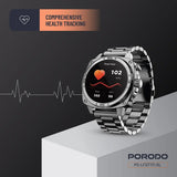 Porodo Chrono Steel Smart Watch with AMOLED Display, Bluetooth Calling & IP68 - Silver