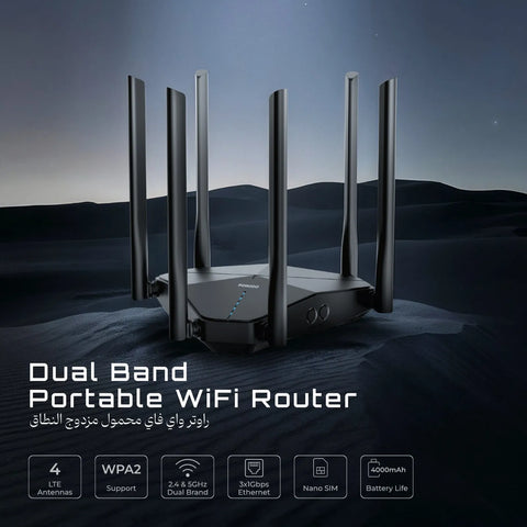 Porodo Dual Band Portable Wi-Fi Router - Black