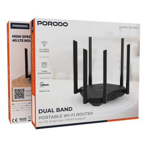 Porodo Dual Band Portable Wi-Fi Router - Black