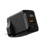 Porodo GaN 25W Dual-Port (USB-C PD + USB-A) Wall Charger – Black