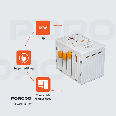 Porodo FWC038 Gan 5-Port Travel Block Universal Charger