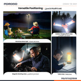 Porodo Lifestyle 9000mAh Work Lantern Foldable Multi-Mode LED Light with Tripod Base & Hook - Orange