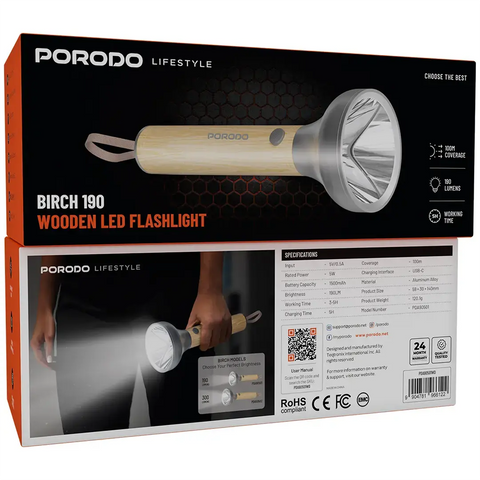 Porodo Lifestyle Birch 190 Wooden LED Flashlight - Wooden