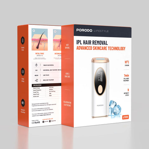 Porodo Lifestyle IPL Hair Removal Device with 9 Energy Levels & Cooling Technology - White