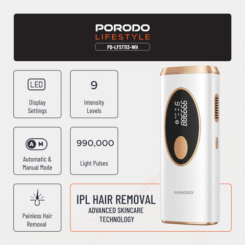 Porodo Lifestyle IPL Hair Removal Device with 9 Energy Levels & Cooling Technology - White
