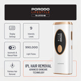 Porodo Lifestyle IPL Hair Removal Device with 9 Energy Levels & Cooling Technology - White