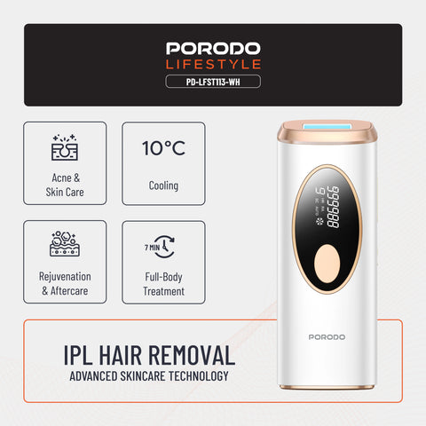 Porodo Lifestyle IPL Hair Removal Device with 9 Energy Levels & Cooling Technology - White