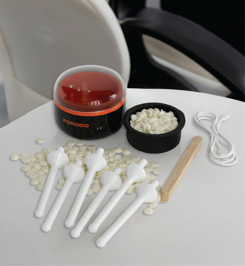 Porodo Lifestyle Wax Warming Hair Removal Kit with Mini Warmer, Quick Melt & Type-C Charging