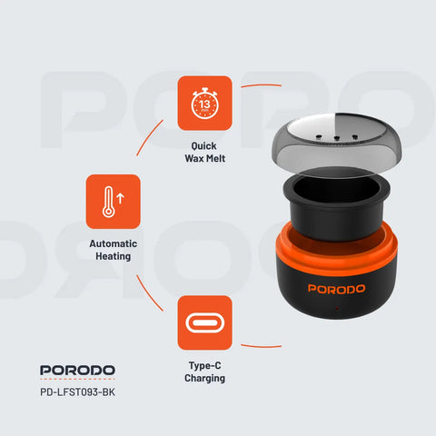 Porodo Lifestyle Wax Warming Hair Removal Kit with Mini Warmer, Quick Melt & Type-C Charging