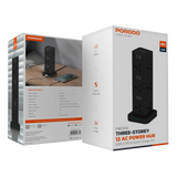 Porodo, Three-Story 12AC Power Hub With USB-C PD & Quick Charge 3.0 - Black