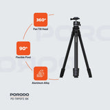 Porodo Ultra-Light Aluminum Tripod with 360° Rotation & Telescopic Design - Black