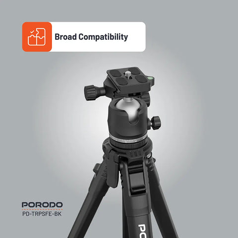 Porodo Ultra-Light Aluminum Tripod with 360° Rotation & Telescopic Design - Black