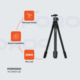 Porodo Ultra-Light Aluminum Tripod with 360° Rotation & Telescopic Design - Black