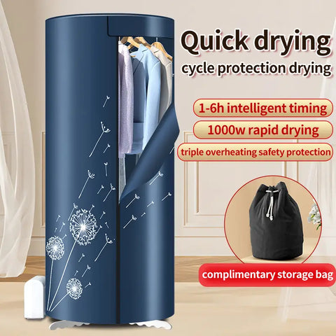Portable Foldable Clothes Dryer Rack with 1000W PTC Heating, 360° Hot Air Circulation, 4 Timer Modes & 12 Kg Load Capacity