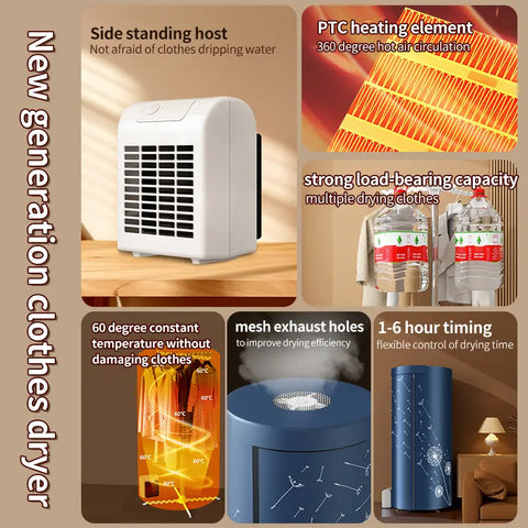Portable Foldable Clothes Dryer Rack with 1000W PTC Heating, 360° Hot Air Circulation, 4 Timer Modes & 12 Kg Load Capacity