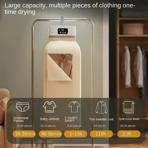 Portable Mini Clothes Dryer with Fast PTC Heating, Foldable Cabinet Design, Touch Control & 360° Hot Air Drying - 600W