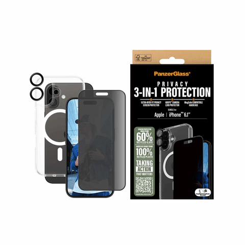 PanzerGlassŽ B1291+P2861+1283, 3-in-1 Privacy Protection Bundle PG Ultra Wide Fit Privacy SP | Hoops⢠| HardCase for iPhone 16