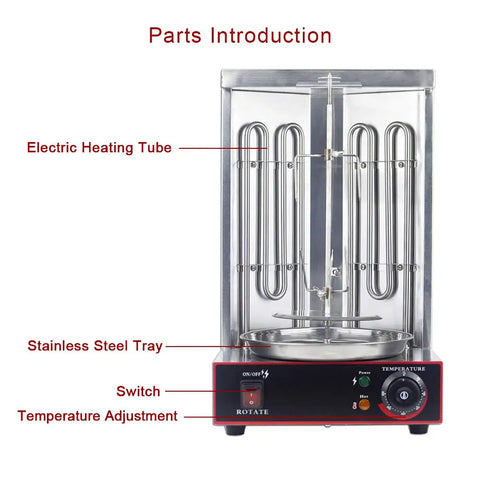Professional Electric Vertical Shawarma & Doner Kebab Rotisserie Grill Machine with 360° Rotation & Adjustable Temperature - 2800W