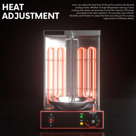 Professional Electric Vertical Shawarma & Doner Kebab Rotisserie Grill Machine with 360° Rotation & Adjustable Temperature - 2800W