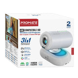 Promate, Beamer-250R Wireless LCD Projector 1080P with 4K Support, Android 13 & Built-In Speakers