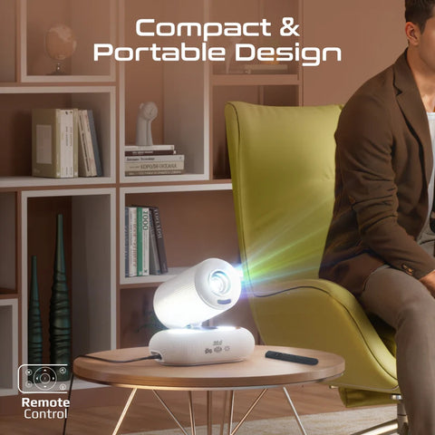 Promate, Beamer-250R Wireless LCD Projector 1080P with 4K Support, Android 13 & Built-In Speakers
