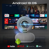 Promate, Beamer-250R Wireless LCD Projector 1080P with 4K Support, Android 13 & Built-In Speakers